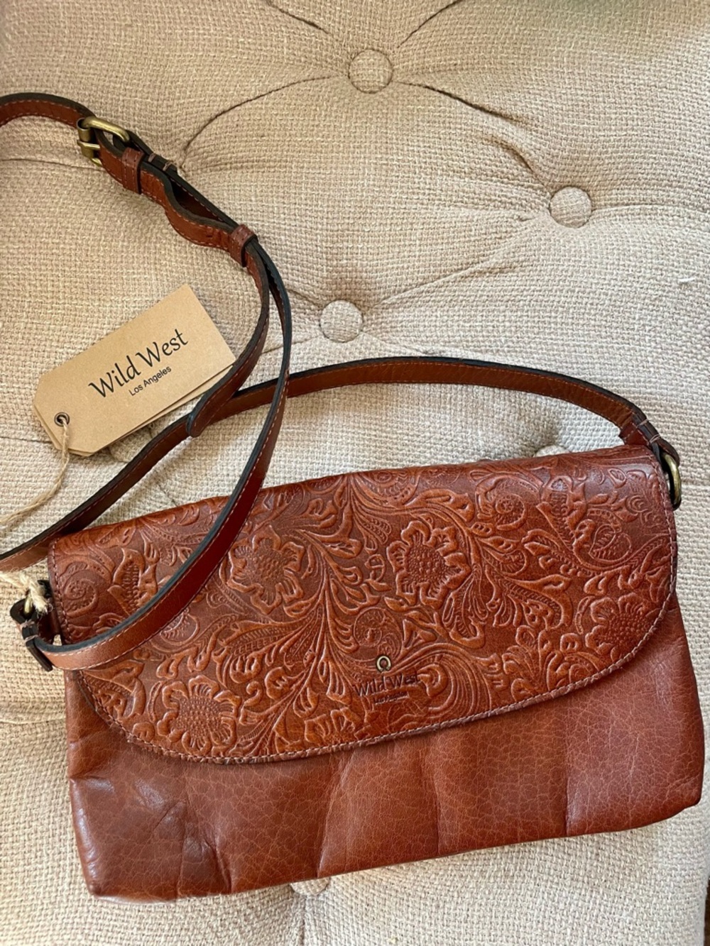Wild West Los Angeles Floral Tooled Leather Crossbody Bag NEW Cowgirl Festival